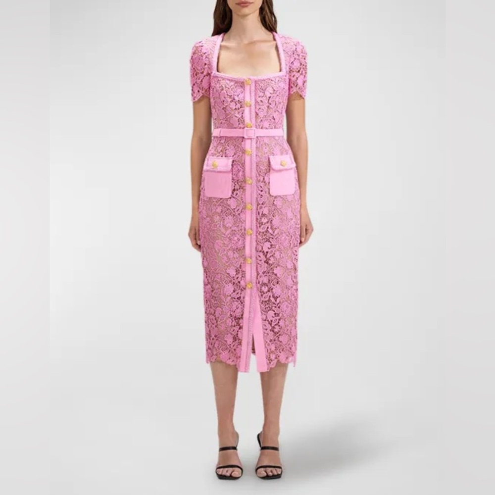 NWOT Self-Portrait Giupure Lace Button-Front Midi Dress